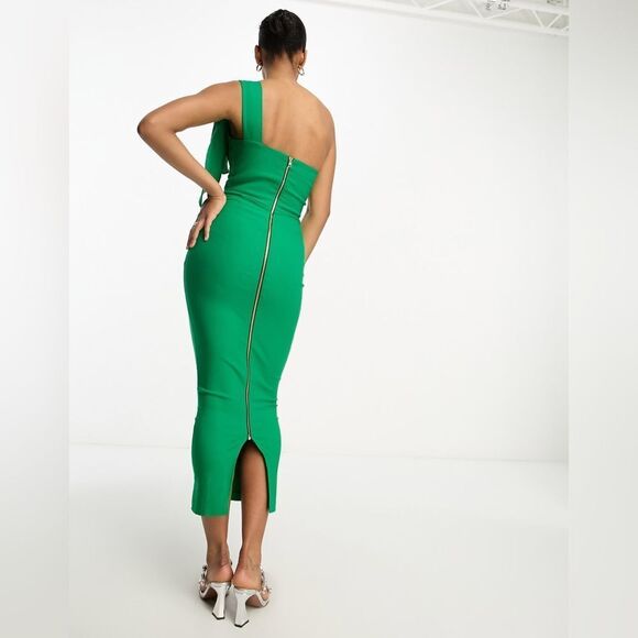 Vesper Tall bodycon maxi dress with neck tie in green Size 10 Party Cocktail - Picture 2 of 10
